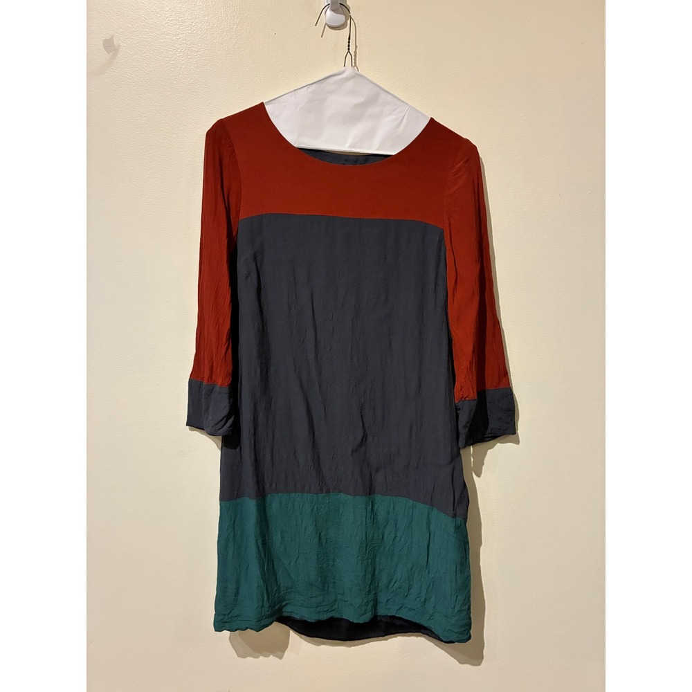 Boden Colorblock Shift Dress US 6R Red Navy Green 3/4 Sleeve